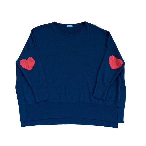 Mersea amour Sweater Navy Blue Heart Elbow Patches Oversized Lagenlook OS - Picture 2 of 8